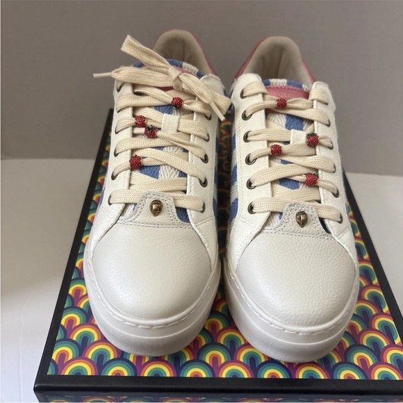 Kurt Geiger London Sneakers Ivory Leather Strawberry Bead Lace Sneakers Size-8.5 - Picture 1 of 12